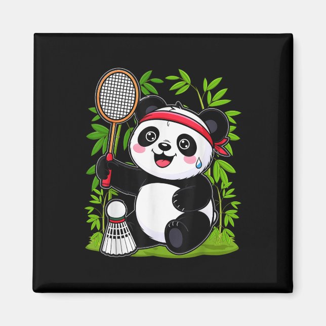 Exhausted Badminton Panda - Funny Cute Shuttle Ani Magnet (Front)