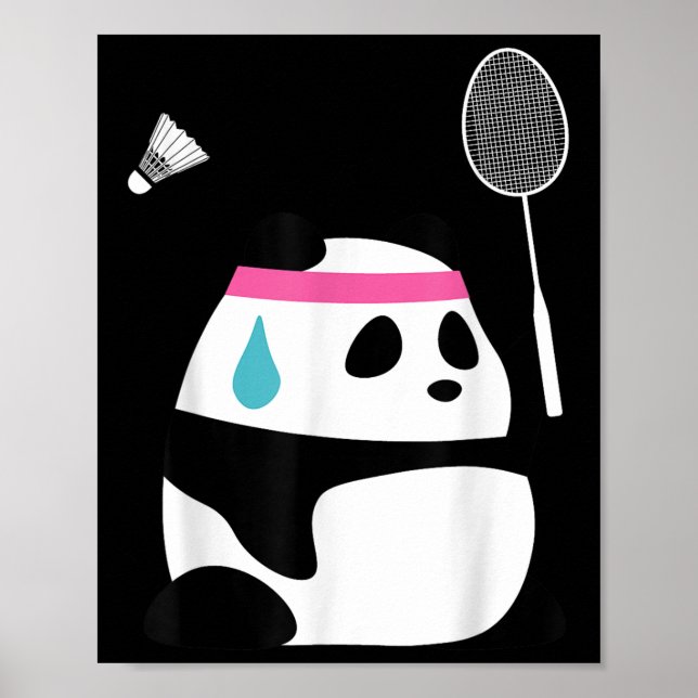 Exhausted Badminton Panda - Funny Cute Shuttle Ani Poster (Front)
