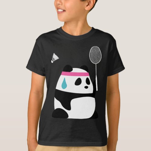 Exhausted Badminton Panda - Funny Cute Shuttle Ani T-Shirt