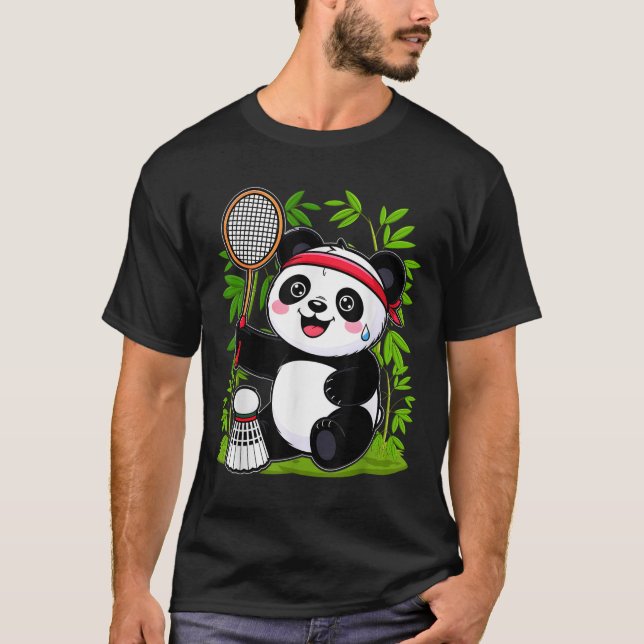 Exhausted Badminton Panda - Funny Cute Shuttle Ani T-Shirt (Front)
