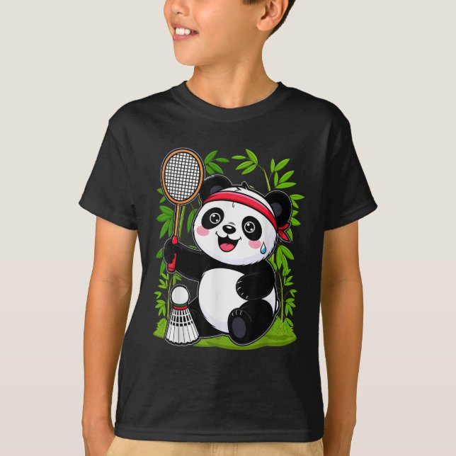 Exhausted Badminton Panda - Funny Cute Shuttle Ani T-Shirt (Front)