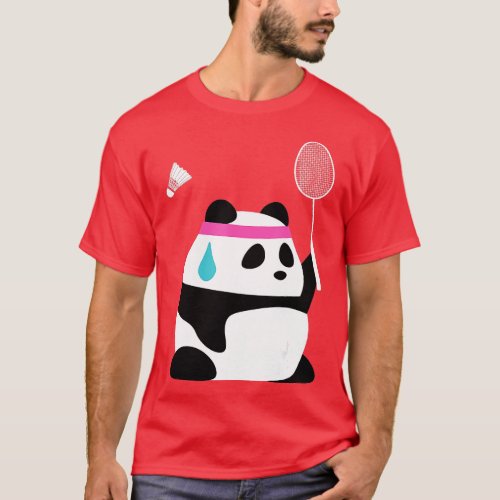 Exhausted Badminton Panda  Funny Sweet Badminton A T_Shirt