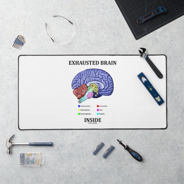 Exhausted Brain Inside Anatomical Brain Humor Desk Mat (Workstation)