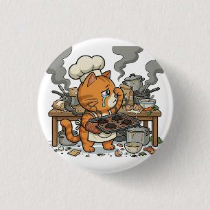 Exhausted Chef Cat Kitchen Disaster Button
