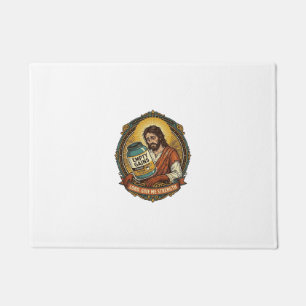 Exhausted Jesus Empty Protein Powder Tub Gym Humor Doormat