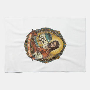 Exhausted Jesus Empty Protein Powder Tub Gym Humor Kitchen Towel