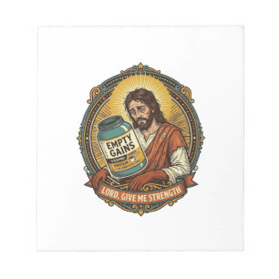 Exhausted Jesus Empty Protein Powder Tub Gym Humor Notepad