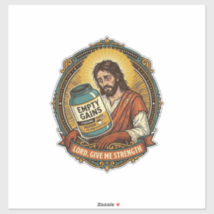 Exhausted Jesus Empty Protein Powder Tub Gym Humor Sticker
