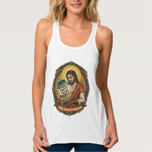 Exhausted Jesus Empty Protein Powder Tub Gym Humor Tank Top