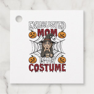 Exhausted Mom Is Costume Halloween Witch Coffee Pu Favor Tags