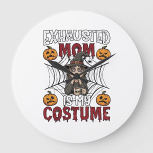 Exhausted Mom Is Costume Halloween Witch Coffee Pu Large Clock