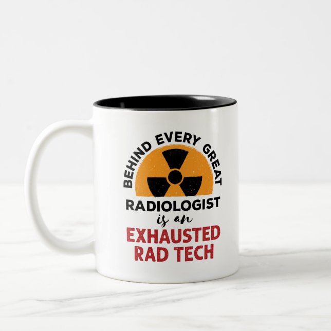 Exhausted Rad Tech Funny Radiologic Technologist Two-Tone Coffee Mug (Left)