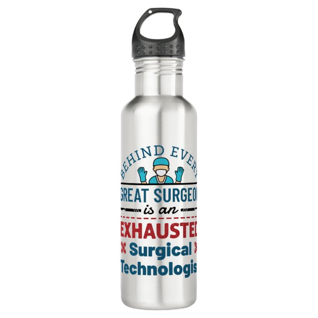 Exhausted Surgical Technologist Funny Scrub Tech Stainless Steel Water Bottle (Front)