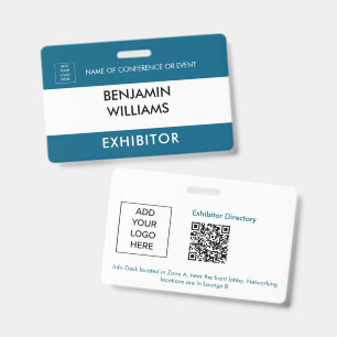 Exhibitor Name Badge QR Black White Custom Logo ID