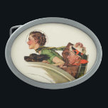 Exhilaration Belt Buckle<br><div class="desc">Artist: Norman Rockwell | Couple in rumbleseat of fast moving car</div>