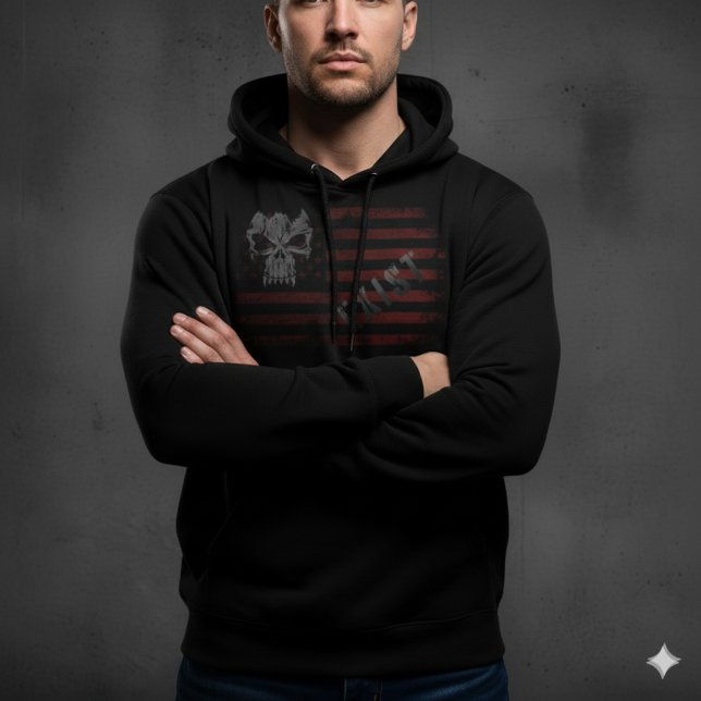 EXIST Skull Distressed American Flag Black Hoodie (Creator Uploaded)