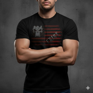 EXIST Skull Distressed American Flag Patriotic Tee