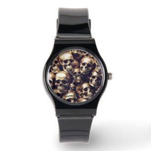 EXISTENTIAL LITE Gold Skulls Unisex Silicone Strap Watch