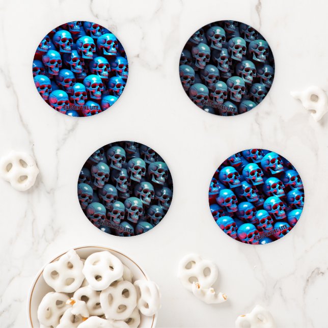EXISTENTIAL LITE Lit Skulls Glossy Acrylic Coaster Set (In Situ)