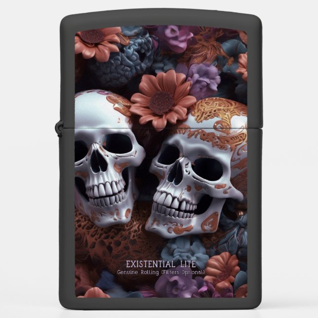 EXISTENTIAL LITE Lovers Skulls Vibrant Zippo Lighter (Front)