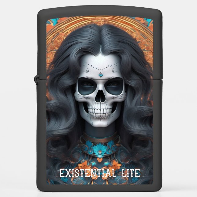 EXISTENTIAL LITE Memento Mori Skull Femme Zippo Lighter (Front)