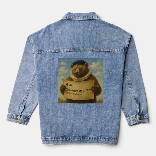 Exit, pursued by a bear Shakespeare quote bear Denim Jacket (Back)