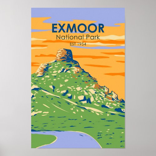 Exmoor National Park Castle Rock England Vintage Poster