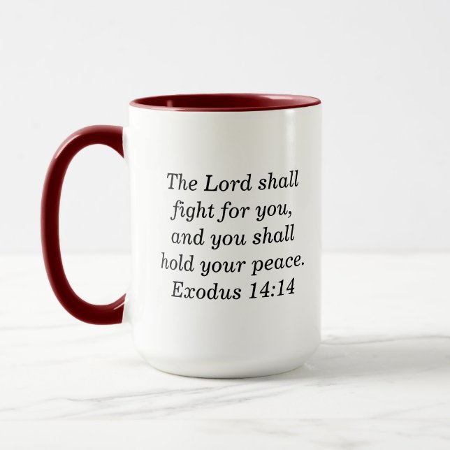 Exodus 14:14 Scripture Maroon Two-Tone Coffee Mug (Left)
