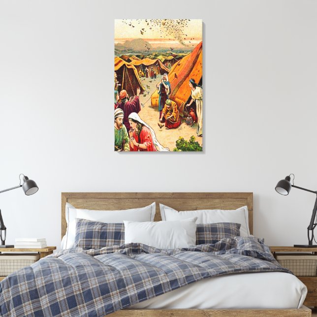 Exodus 16 God Sends Quail and Manna Canvas Print (Insitu(Bedroom))