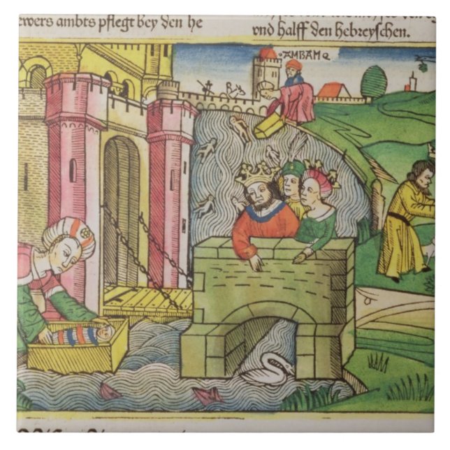 Exodus 2 1-6 Moses being floated down the Nile and Ceramic Tile (Front)