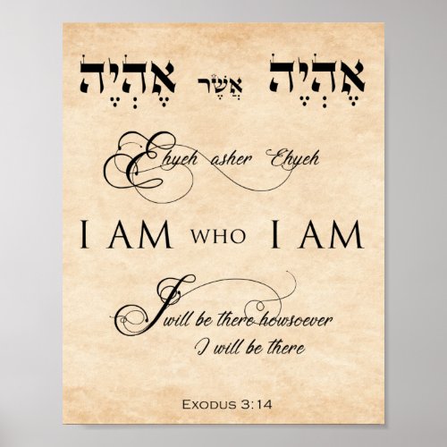 Exodus 3 verse 14 I AM who I AM Parchment Effect  Poster