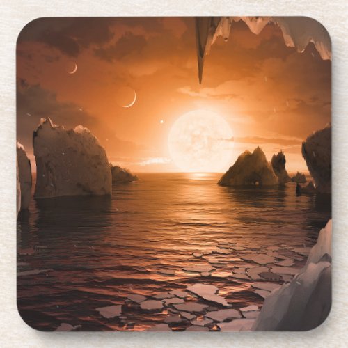 Exoplanet Trappist_1f From Its Icy Night Side Beverage Coaster