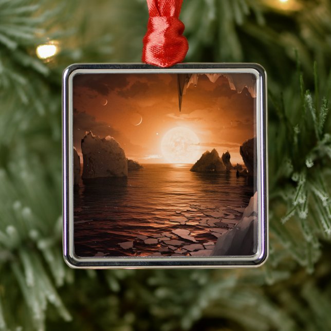 Exoplanet Trappist-1f From Its Icy Night Side. Metal Ornament (Tree)