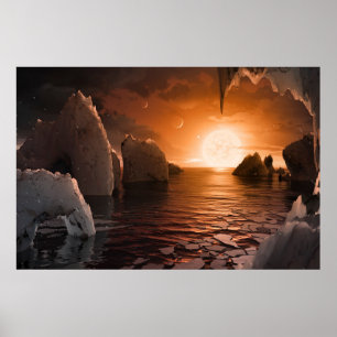 Exoplanet Trappist-1f From Its Icy Night Side. Poster