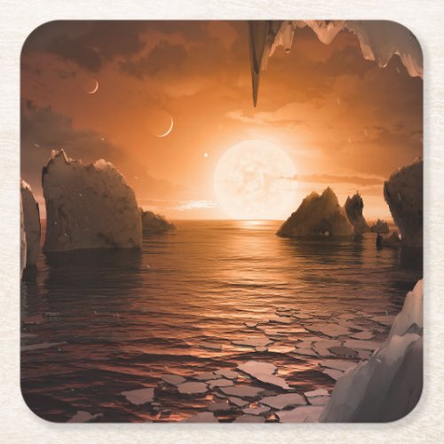 Exoplanet Trappist_1f From Its Icy Night Side Square Paper Coaster
