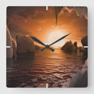 Exoplanet Trappist-1f From Its Icy Night Side. Square Wall Clock