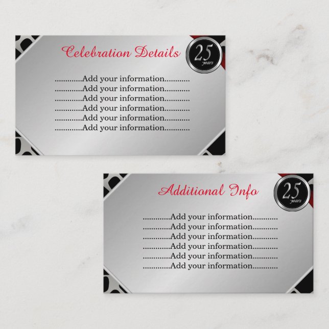 Exotic 25th Silver Wedding Anniversary 2 Enclosure Card (Front/Back)