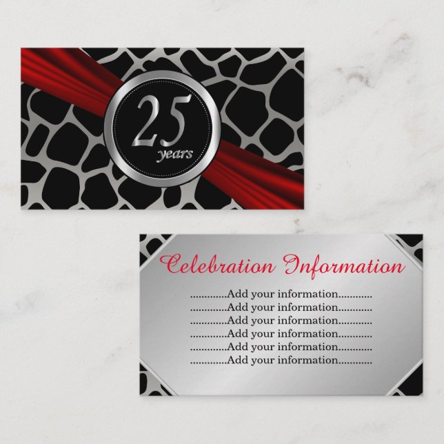Exotic 25th Silver Wedding Anniversary  Enclosure Card (Front/Back)