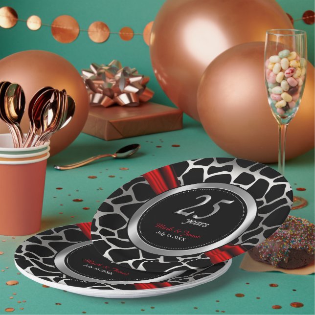 Exotic 25th Silver Wedding Anniversary  Paper Plates (Multi)