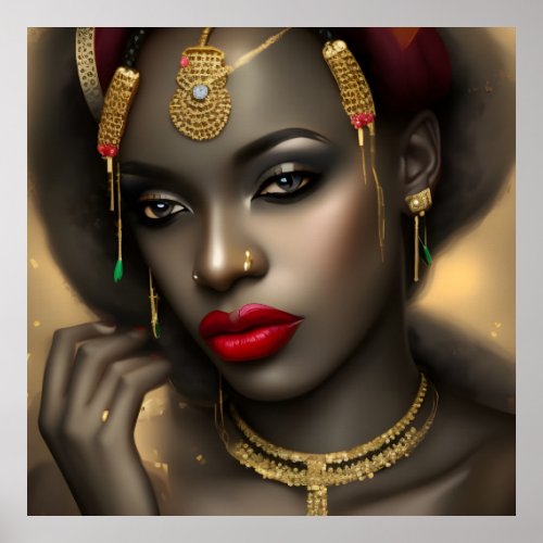 Exotic African Beautiful woman red jewels Poster