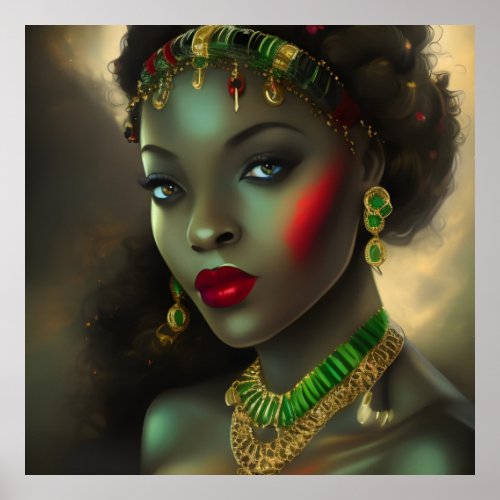 Exotic African Glamorous woman red lips green eyes Poster