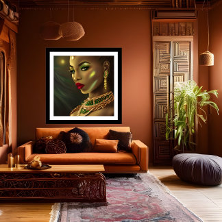 Exotic African Glamorous woman red lips green gems Poster