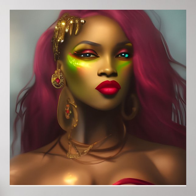Exotic African Glamorous woman red lips pink gold Poster (Front)