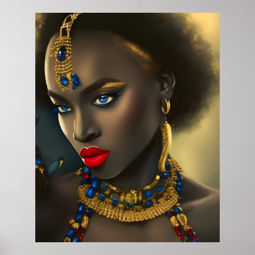 Exotic African Stunning woman red blue Gems eyes Poster