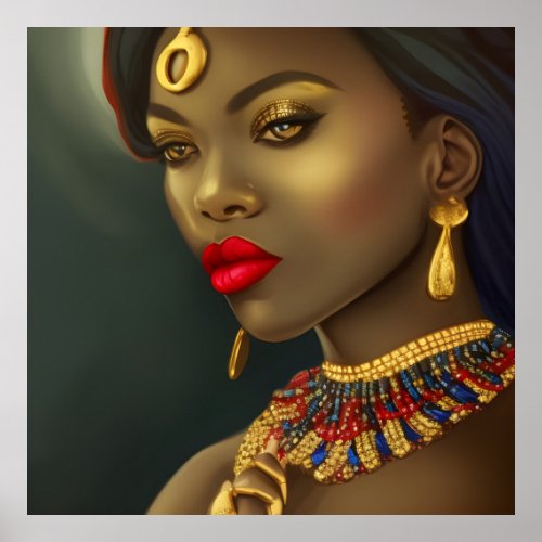 Exotic African Stunning woman red jewel Color Poster