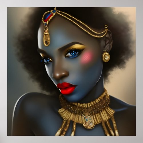 Exotic African Stunning woman red lips blue eyes  Poster