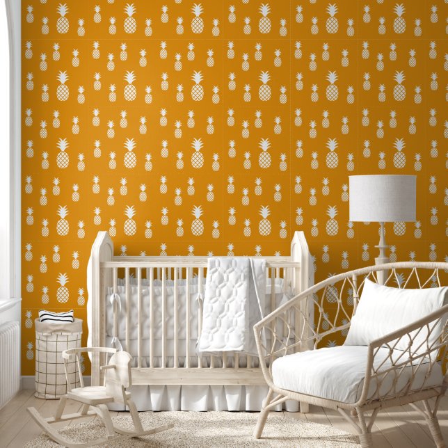 Exotic Amber Yellow White Pineapple Pattern  Wallpaper (Kids)