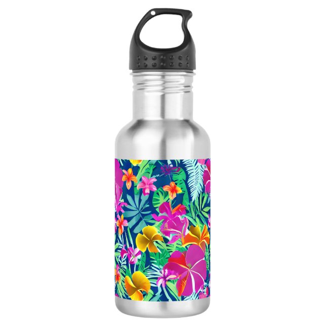 Exotic And Bold Tropical Florals Stainless Steel Water Bottle (Front)
