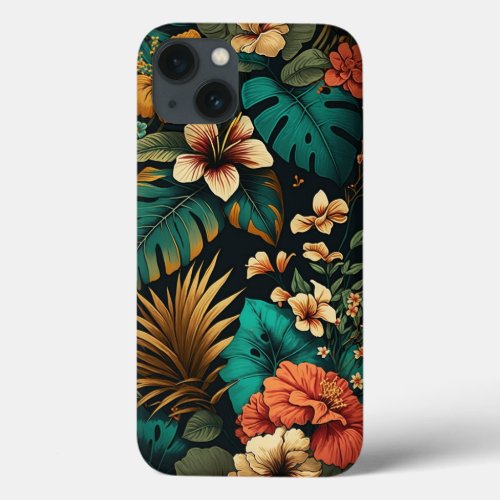 Exotic and Colorful Pattern of Tropical Flowers iPhone 13 Case