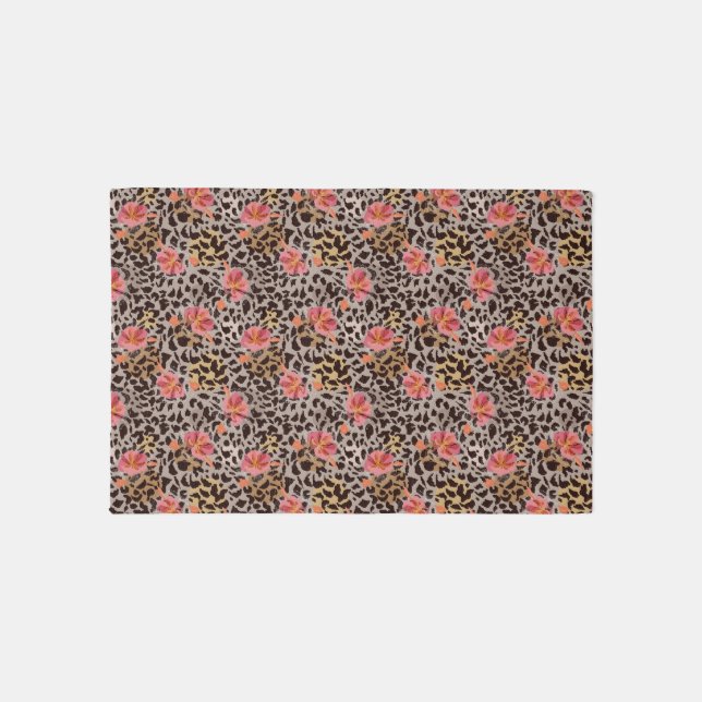 Exotic Animal Leopard Print Floral  Rug (Front)